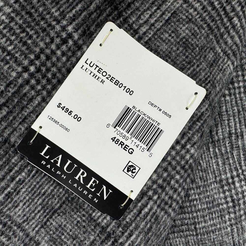Lauren Ralph Lauren Mens Luther Luxury Blend Glen Plaid Overcoat Black White 48R - Picture 2 of 5